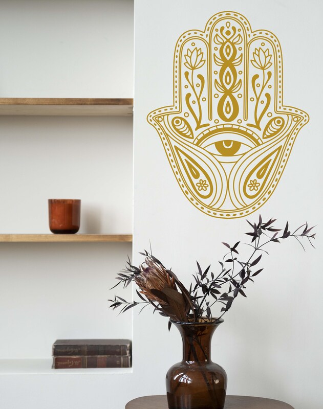 Fatima Hand Decal, Hamsa Palm Sticker, Lotus Fatima Decal, Yoga Studio Decor, Hamsa Art n036